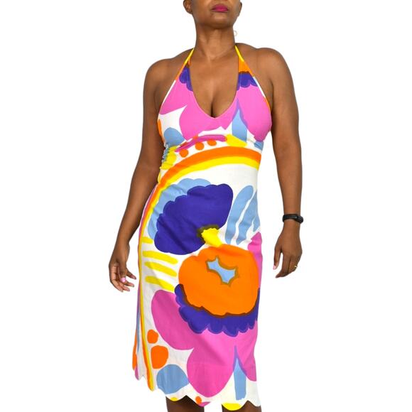 Vintage Marimekko Karuselli Halter Dress Pink Abstract Print Y2K Slip Shift 8 - Picture 8 of 16